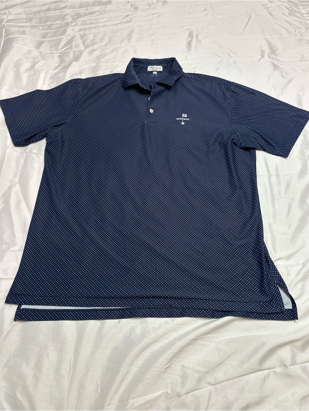 Peter Millar Summer Comfort Naavy golf polo L stretch With Sandbox Golf Logo